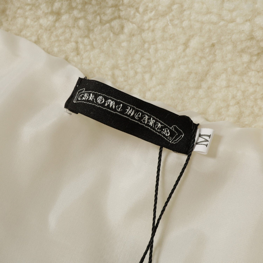 Chrome-Hearts Horseshoe Embroidered Sherpa Jacket - Black Cream Gothic Coat 825