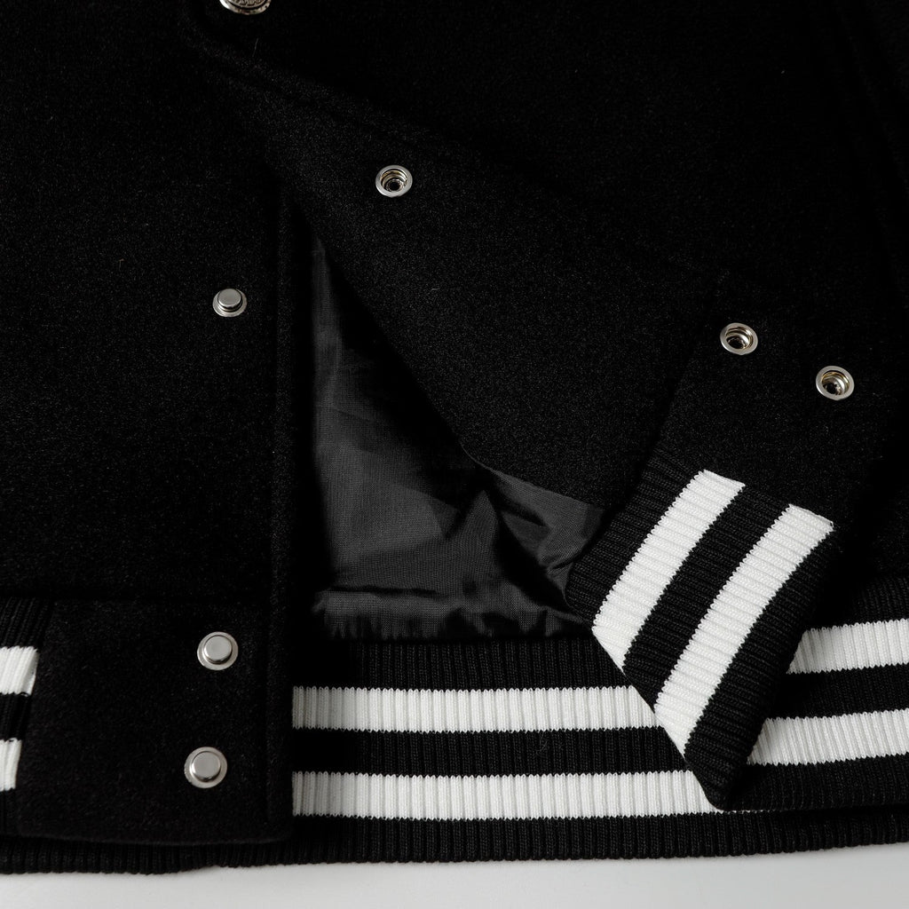 Chrome-Hearts Layered Cross Varsity Jacket - Black White Street Style Outerwear 2208