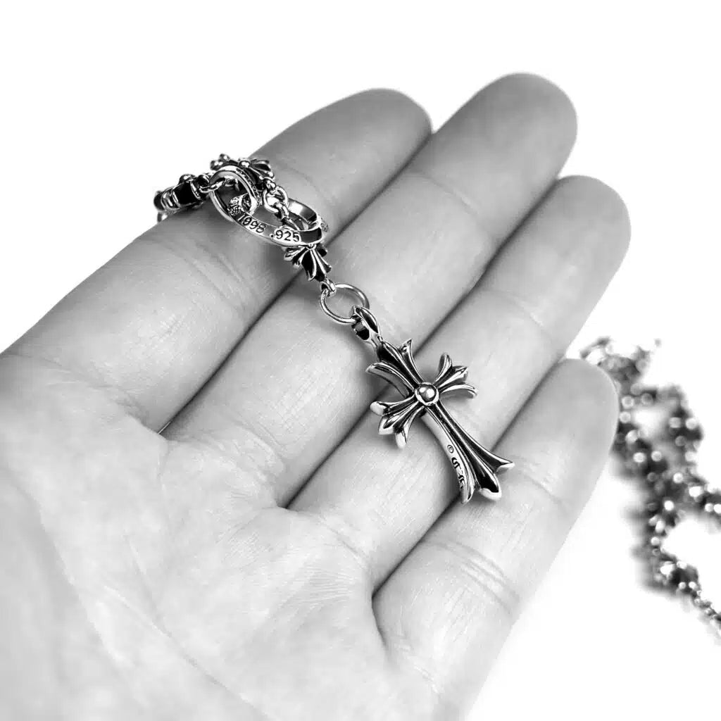 Chrome-Hearts CROSS AND BABYFAT CHARM WITH TINY E CH PLUS CHALK CHAIN