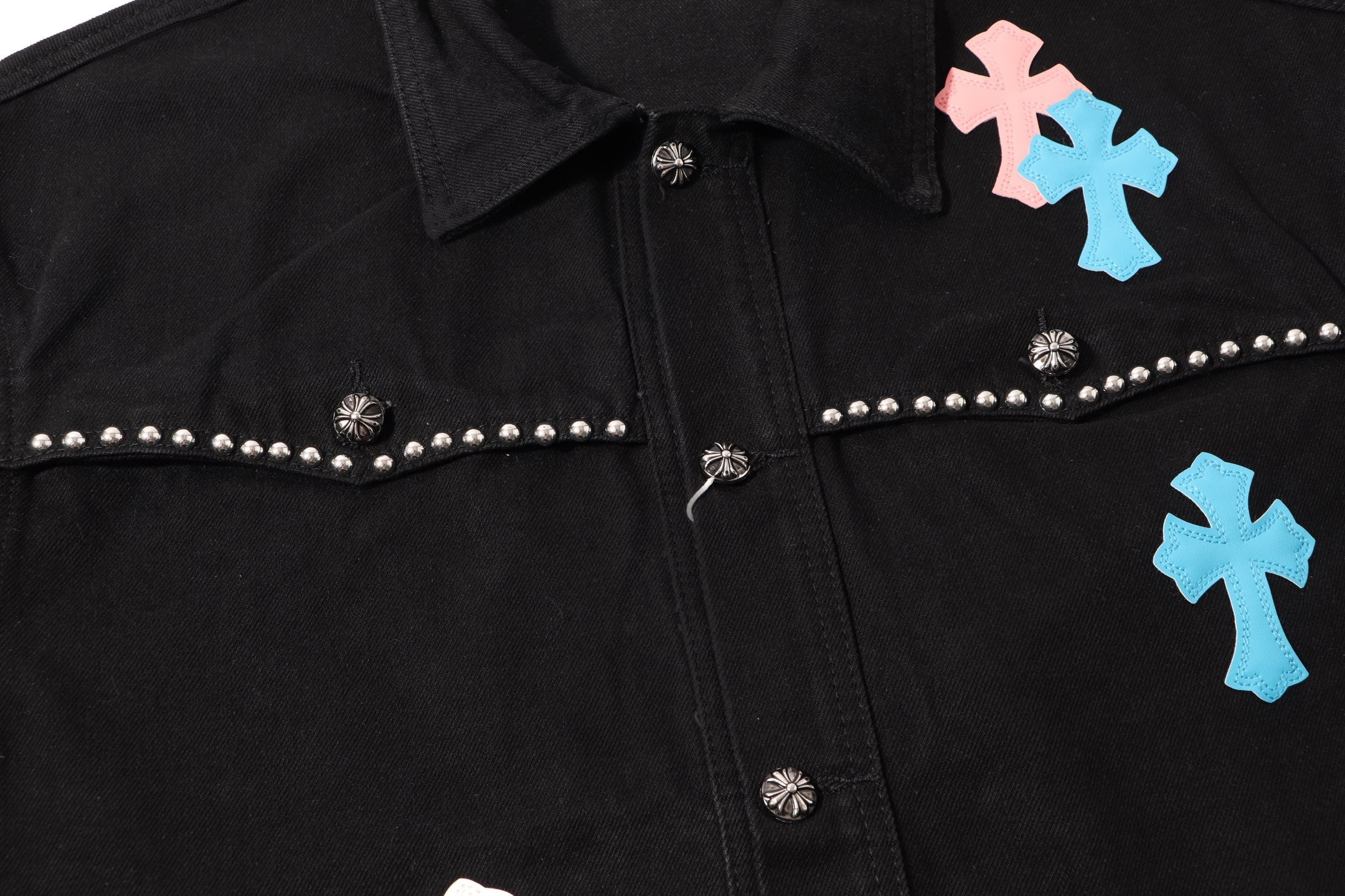 Chrome-Hearts Multi Cross Studded Denim Jacket - Black Gothic Streetwear Coat H49